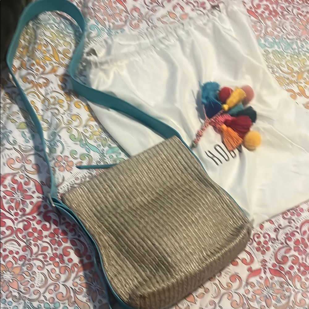 HOBO Gold and Blue Crossbody Bag with Elegant Style